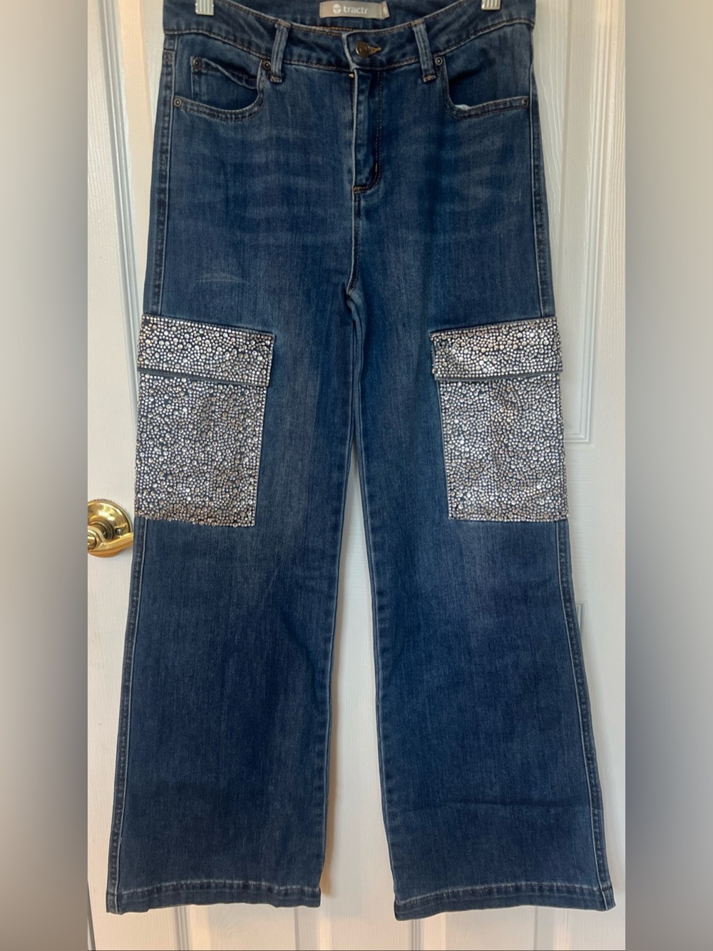 Tractr Blu Jeans Embellished Rhinestone Youth Size 16 Wide Leg